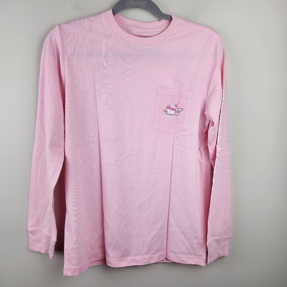 New Vineyard Vines kids sz L / 14 long sleeve whale snowman shirt flamingo pink